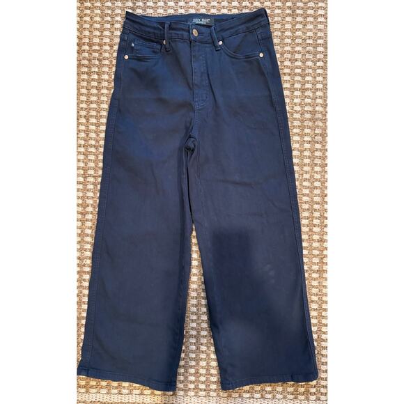 Judy Blue High Waist Tummy Control Garment Dyed Wide Leg Crop Navy Denim Jeans - Picture 3 of 6